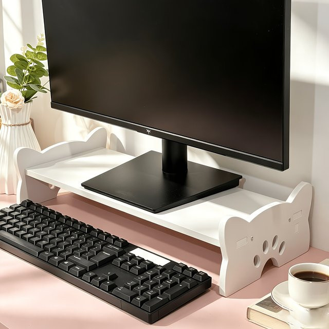 Einfacher einstufiger Desktop-Monitorständer für Computermonitore in Weiß - Bild 1