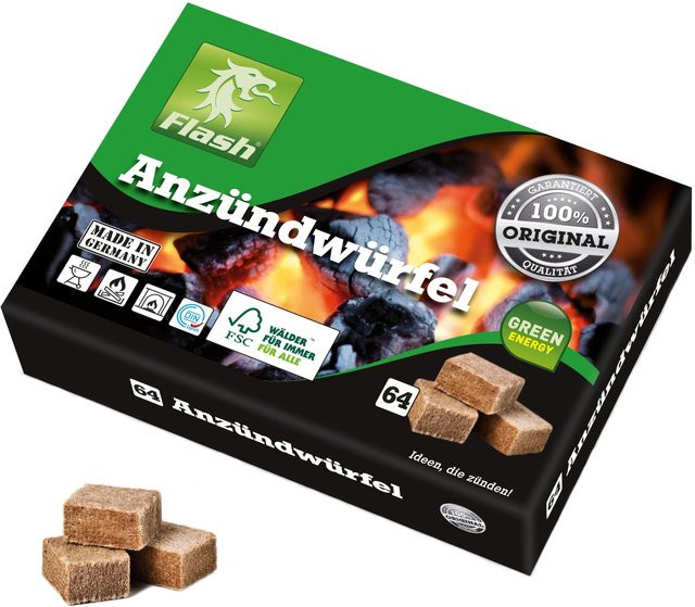 Flash Anzündwürfel aus Holz und Wachs, 64 Stück - Bild 1