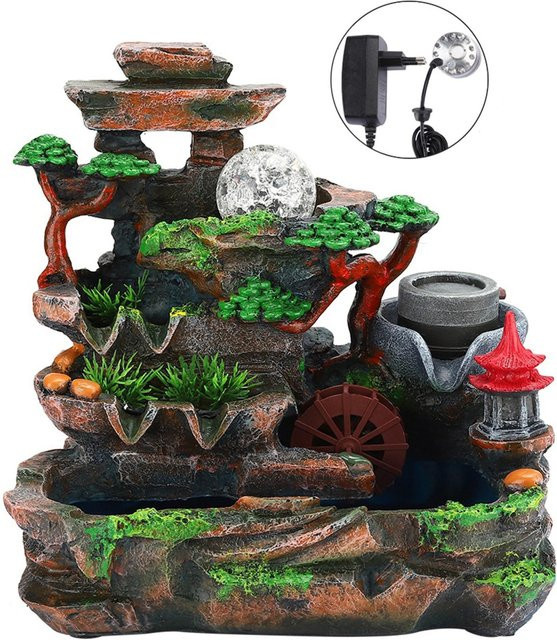 Aimo Desktop Wasserbrunnen aus Harz mit Zerstäubungseffekt in Schwarz und Multicolour, moderne Landschaftsdekoration für dein Zuhause - Bild 1