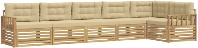 vidaXL Outdoor-Sofagarnitur 6-teilig in L-Form aus Akazienholz mit Kissen in Weiß und Beige - Bild 1