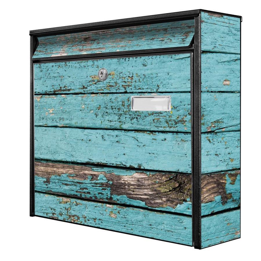 banjado Wandbriefkasten Modell Mail Burg Wächter in Schwarz und Blau aus verzinktem Stahlblech B/H/T: 36 x 32 x 10 cm - Bild 1