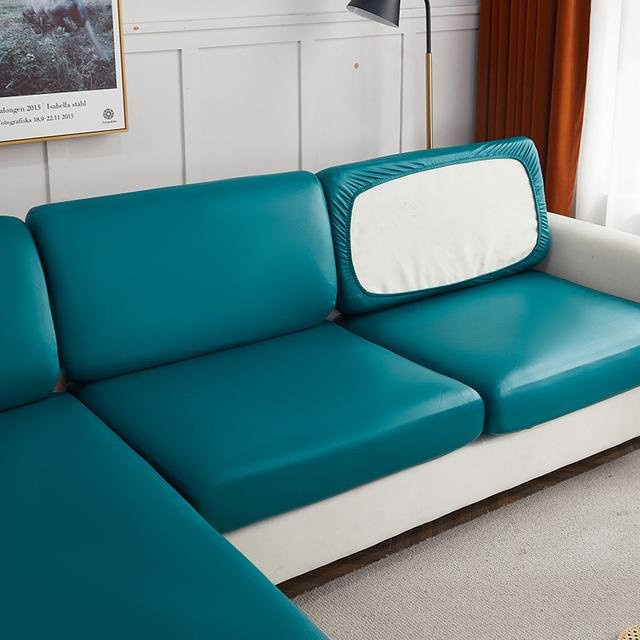 S-EMIGA Wasserabweisender und rutschfester Sofabezug aus PU-Kunstleder, elastischer Stretch-Couchbezug in Jadegrün/Petrol - Bild 1
