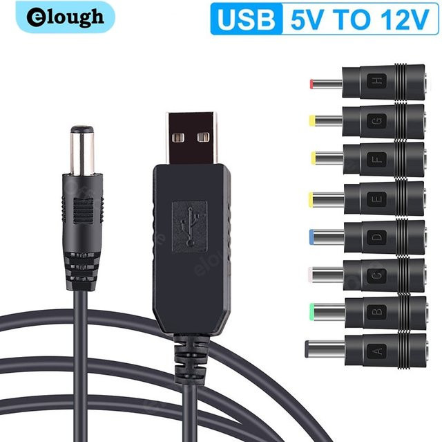 Elough USB DC 5V zu 12V Step-up Boost Konverter Kabel für WiFi Router und Modem, Schwarz - Bild 1