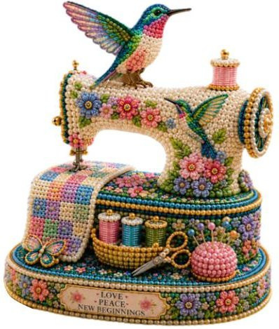 3D Perlen Nähmaschine DIY Kit Kolibri und Blumen - Bild 1