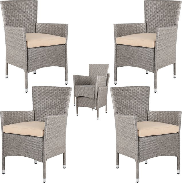 CASARIA Polyrattan Gartenstuhl 4er-Set in Creme/Beige mit Polstern und stapelbar - Bild 1
