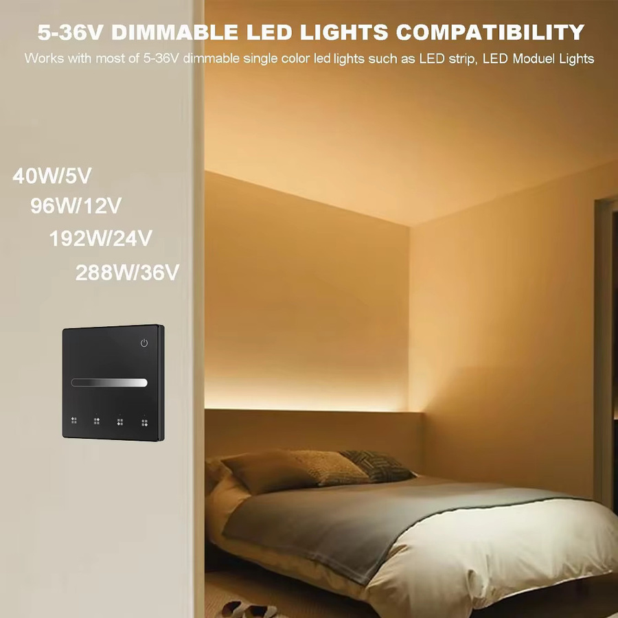 CENFAYA RF Einfarbiges LED-Controller-KIT TL1 mit Touch Panel und Fernbedienung, Dimmer für DC12V 24V, Schwarz - Bild 5