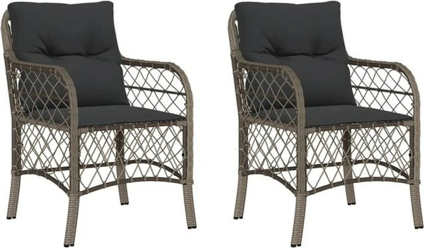 Furnicato Gartenstühle Set aus 2 Stück in Grau aus Poly Rattan mit UV-beständigen Kissen und Armlehnen