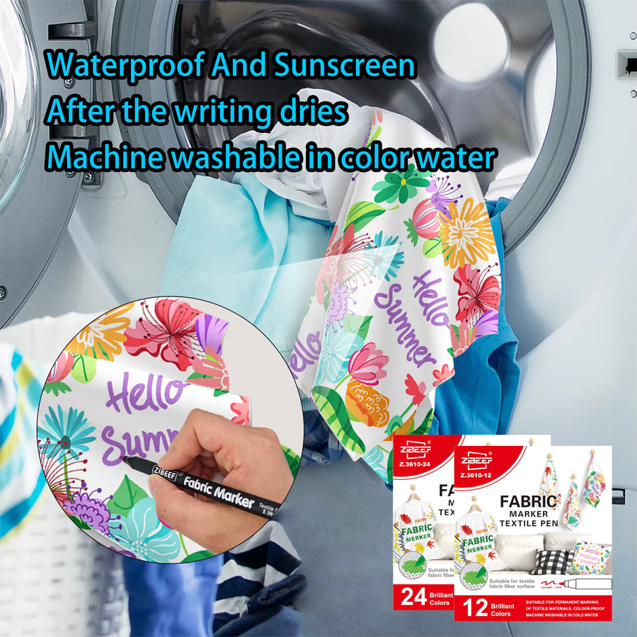 Set mit 12 Textilmarkern in verschiedenen Farben, wasserfeste und farbechte Permanentstifte für DIY-Kleidung, Kunst, Graffiti und Zeichnungen - Bild 6