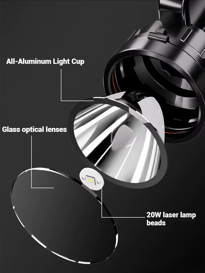 Wiederaufladbare High Power LED Taschenlampe und Suchscheinwerfer in Schwarz, wasserdichte Camping-Laterne mit USB-Anschluss - Bild 4