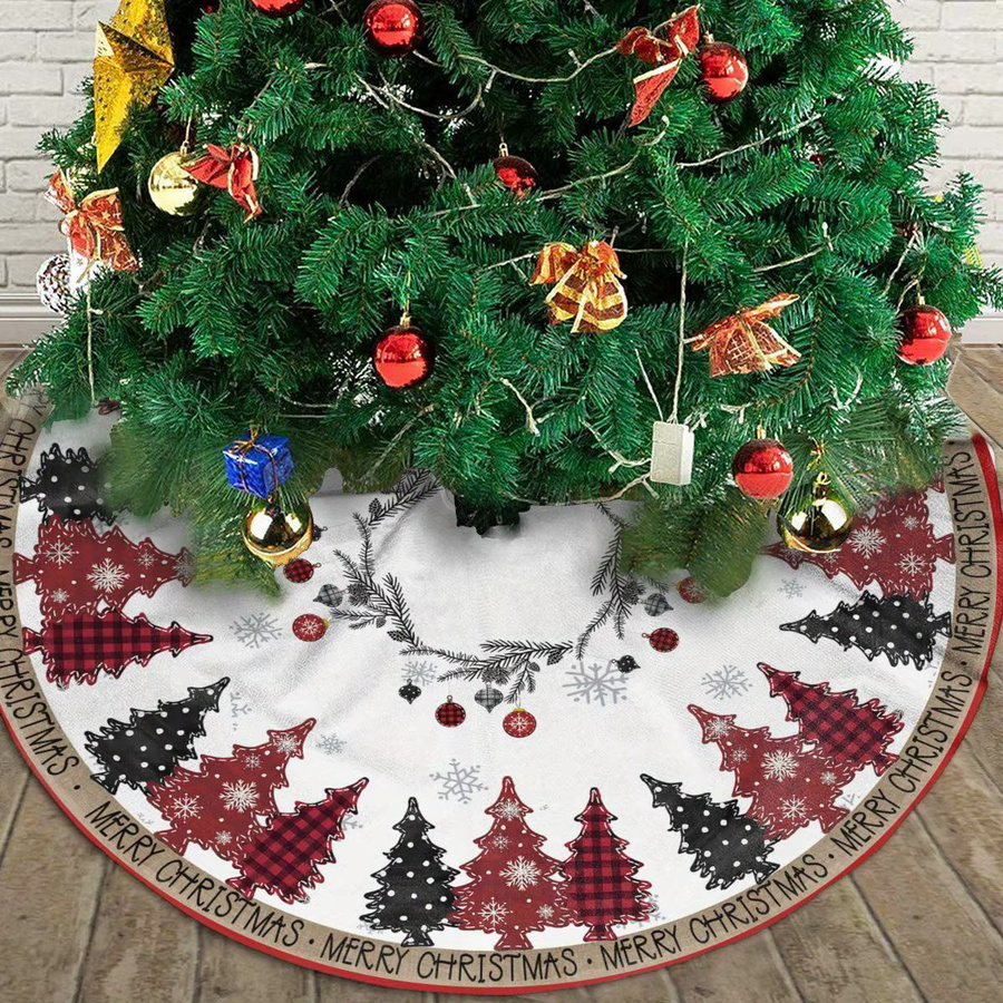 VIKAMA Weihnachtsbaumrock in Rot und Schwarz mit Karomuster und Schneeflocken-Design für deine festliche Dekoration - Bild 2