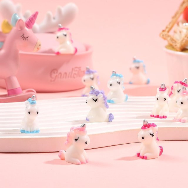 MARKET-3 Mini-Einhornfiguren aus Harz in Weiß für DIY-Mikrolandschaften und Feengärten - Bild 1