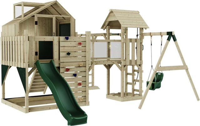OutdoorToys Spielturm Mille mit Babyschaukel in Dunkelgrün und Multicolour aus Holz und Stahl - Bild 1
