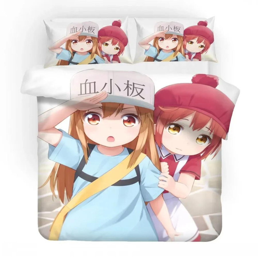Anime Mädchen Bettwäsche Set Cells at Work mit Bettbezug und Kissenbezug, 2-teilig, Breite: 133 cm, Länge: 200 cm (Hinweis: Da im Originaltext nur 70x133cm steht, was für ein Bettwäsche-Set unüblich ist, wird die Angabe gemäß den Maßen des Textes als Brei - Bild 2