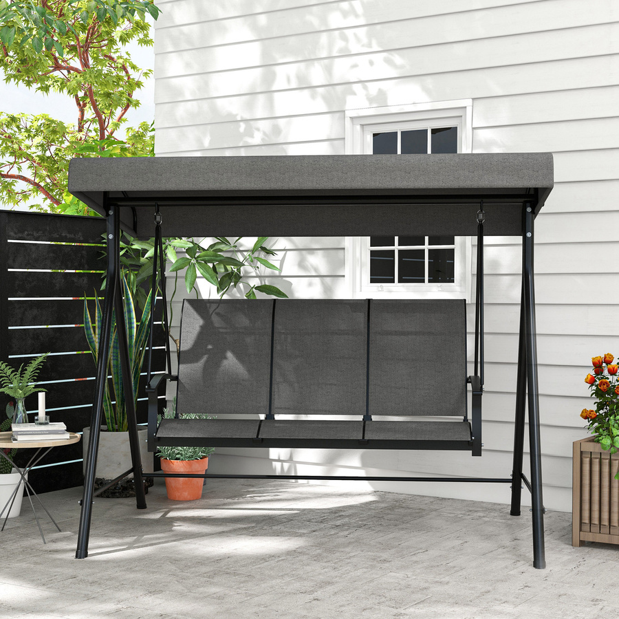 Outsunny 3-Sitzer Hollywoodschaukel mit verstellbarem Sonnendach in Grau, B/T/H: 195 x 118 x 170 cm - Bild 2