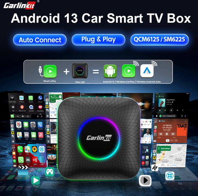 CarlinKit 3 In 1 Android 13 TV Box mit Qualcomm 8-Core, 4G LTE, GPS und Netflix, Drahtloser CarPlay und Android Auto Adapter in Schwarz - Bild 1
