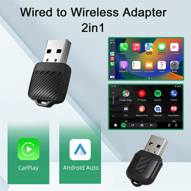 Ezonetronics Wireless CarPlay und Android Auto 2-in-1 Adapter in Schwarz für Mercedes Benz, Audi, VW, Volvo, Lexus, Jeep, Toyota, Honda und Buick - Bild 1