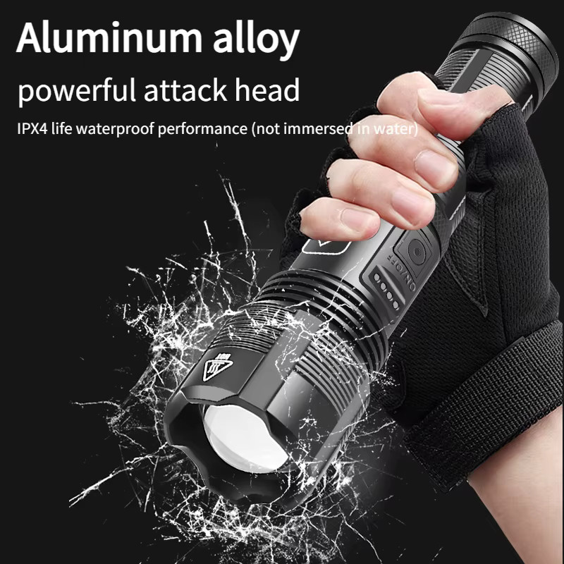 Heinast taktische Taschenlampe aus Aluminiumlegierung mit Teleskop-Zoom, wiederaufladbar, Schwarz - Bild 2