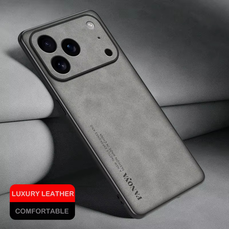 Lammfell Leder Schutzhülle für Apple iPhone 17 Pro, 17 Pro Max, 17 Air und 16e in Blau mit stoßfestem TPU-Rahmen und Objektivschutz - Bild 2