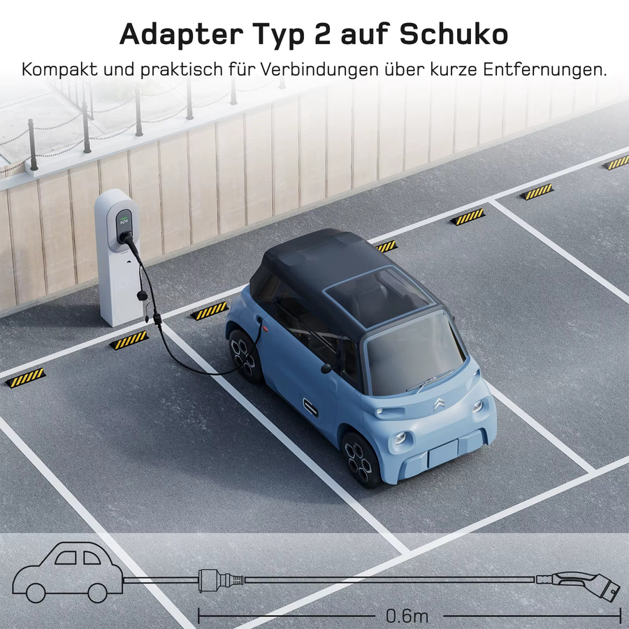 dé Typ 2 zu Schuko Adapter mit TPU-Kabel in Schwarz für Ladestationen - Bild 4