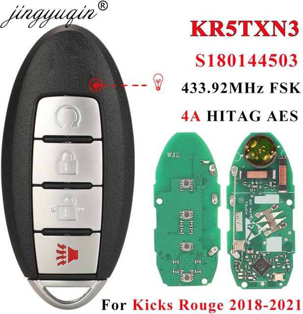 jingyuqin Fernbedienungsschlüssel für Nissan Kicks und Rogue 2018-2021, 433,92MHz 4A Proximity Smart Keyless FOB KR5TXN3, Schwarz - Bild 1