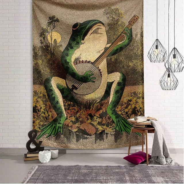 Retro Wandteppich mit Banjo spielendem Frosch von JMG Household Supplies, Polyester, B: 40 cm, H: 60 cm - Bild 1