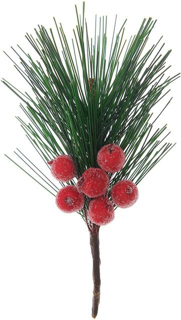 Rico Design Deko-Kiefernzweig mit gefrosteten roten Beeren in Grün, Höhe: 14 cm, Breite: 6 cm - Bild 1