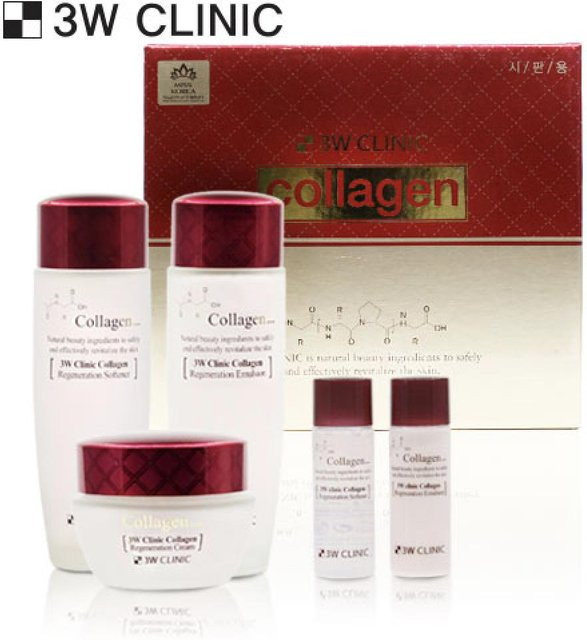 3W CLINIC Collagen Skin Care Set, Toner, Emulsion, Creme, Kollagen, Hyaluronsäure - Bild 1