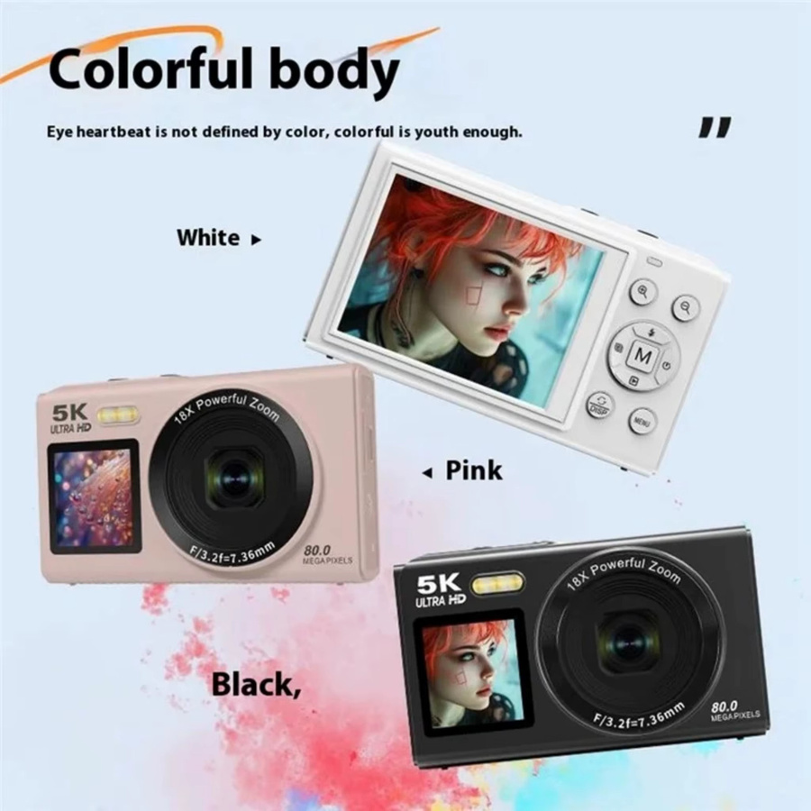 Bytelike Digitalkamera in Weiß mit 64GB Karte und USB Reader, 5K UHD 8000W Pixel, 18X Zoom und Autofokus für Reise und Alltag - Bild 3