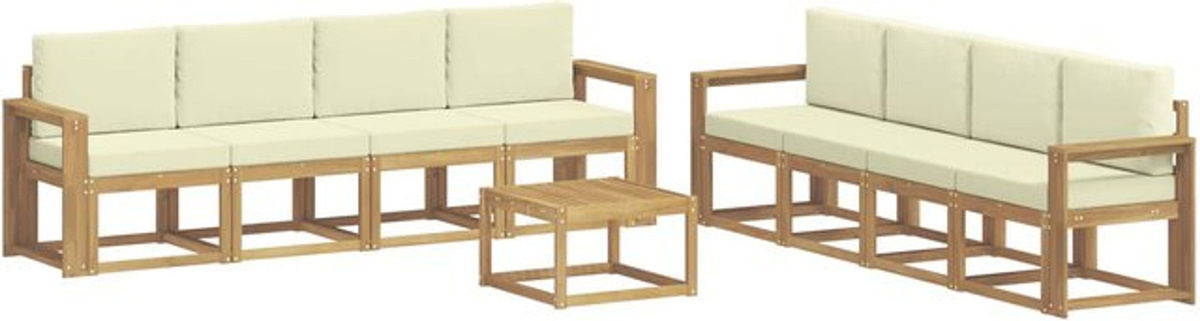 Modernes Outdoor-Sofagarnitur Set aus Akazie mit 9 Teilen und Kissen in Weiß und Beige von vidaXL - Bild 1