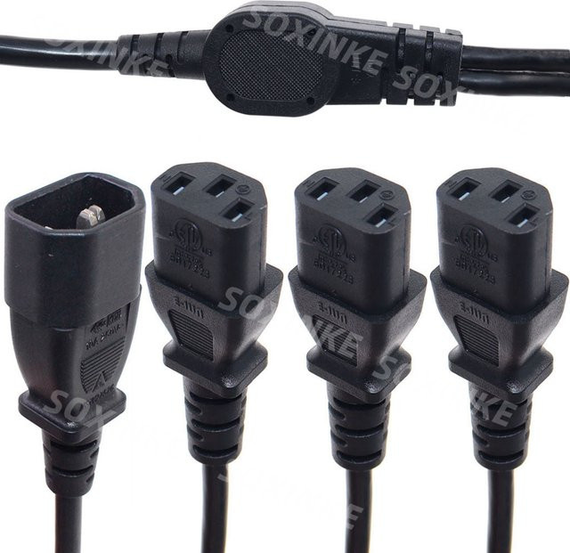 KYMISON IEC C14 auf 3x C13 Splitter Netzwerkkabel, Schwarz - Bild 1