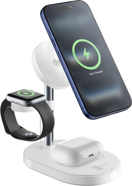 CellularLine MAG TRIO 3in1 Wireless Charging Station Ladestation mit USB-C in Weiß - Bild 1