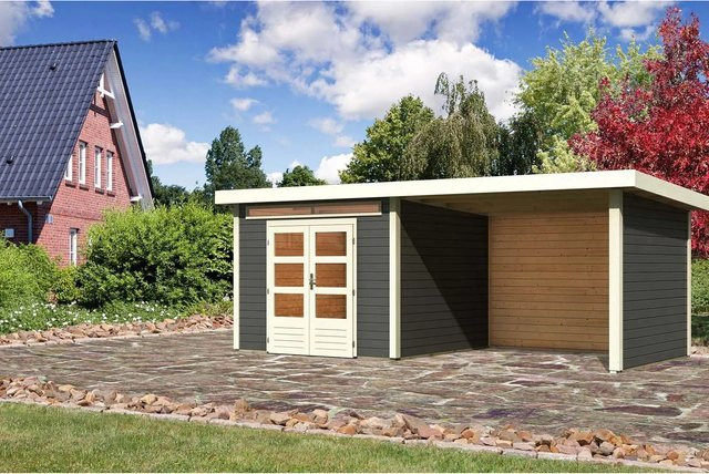Karibu Holz-Gartenhaus Kumla mit Pultdach in Terragrau, B/T: 270 x 270 cm - Bild 1