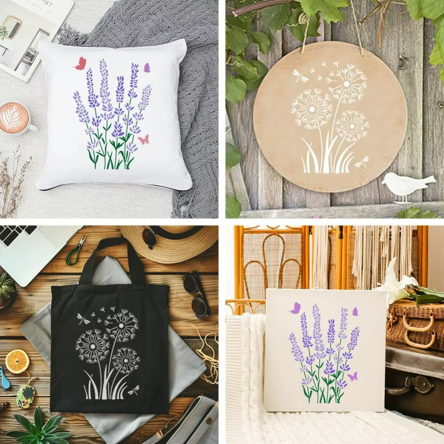 2 Stück Bastelschablonen Set mit Löwenzahn, Lavendel, Schmetterling und Libelle, weiß, Kunststoff, Größe: 29,7 x 21,1 cm - Bild 2