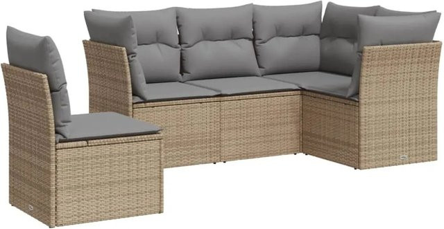 vidaXL 5-tlg Garten-Sofagarnitur in L-Form aus Poly-Rattan in Beige mit Sitzkissen und Rückenkissen - Bild 1