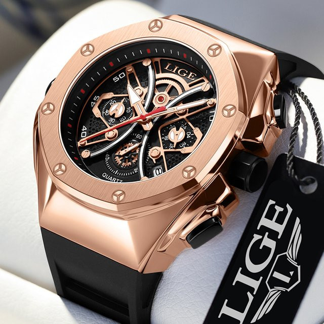 Lige Armbanduhr Chronograph, Silikon, Schwarz, Herren - Bild 1