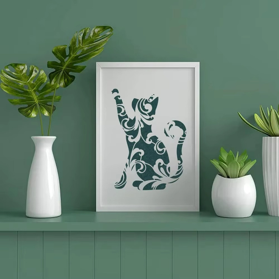 Malschablonen mit floralem Katzenmuster und Pinsel, Schablone mit Tierthema für Holz, Stoff und Leinwand, B/H: 21,1 x 29,7 cm - Bild 5