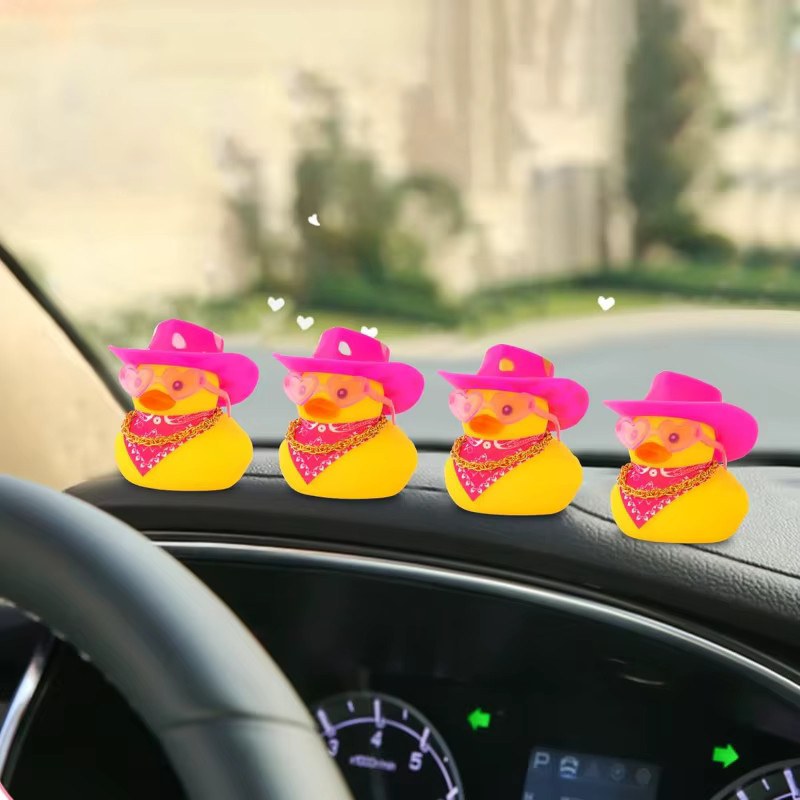 XMSJ Cowboy-Gummi-Ente als gelbe Auto-Dekoration mit Cowboyhut und Sonnenbrille für das Armaturenbrett - Bild 4