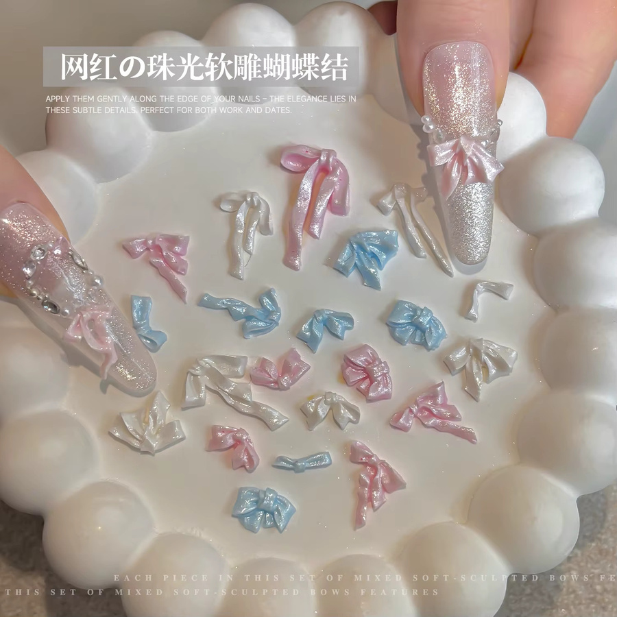 MAFANAILS Nagelanhänger 3D Perlmutt-Schleifen, Satin, 100 Stück - Bild 2
