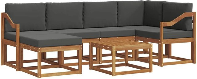 vidaXL Outdoor-Sofagarnitur aus Akazienholz in L-Form mit Kissen und Couchtisch, 7-teiliges Set in Braun und Anthrazit - Bild 1