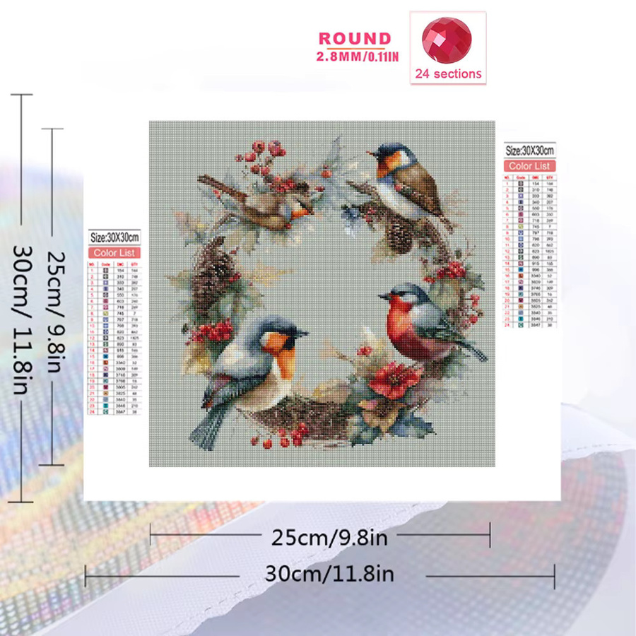 EverShine Diamant-Stickerei Set Vogel und Tier Motiv mit Blumenkranz, DIY Mosaik Malerei mit bunten Perlen, Multicolor - Bild 2