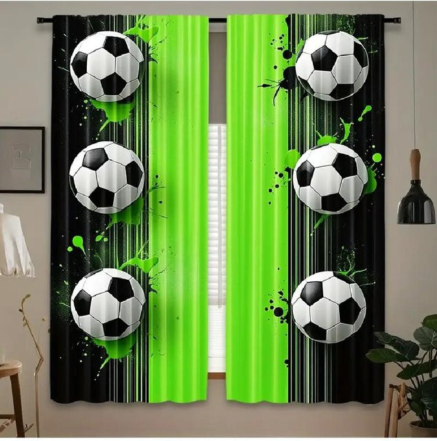 Set aus 2 Fußball-Vorhängen von Tonnika Chen, halbtransparentes Polyester in Multicolor, Breite: 100 cm, Höhe: 70 cm - Bild 1