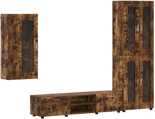 vidaXL TV-Schrankset mit Schubladen aus Holzwerkstoff in Geräucherte Eiche, Modern, Braun, B: 150,0 cm, H: 39,0 cm, T: 3.0 cm - Bild 1