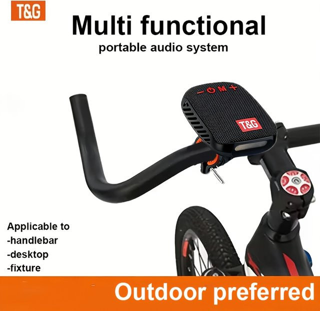 T&G TG392 Tragbarer Outdoor-Lautsprecher in Blau mit 3-in-1 Montageoption für Lenker, Hüftgurt oder Desktop und lautem Stereoklang - Bild 1