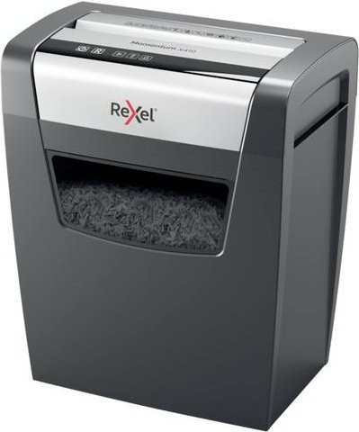 Rexel Momentum X410 Aktenvernichter in Schwarz mit Partikelschnitt 4 x 28 mm, 10 Blatt Schnittleistung und 23 l Fassungsvermögen - Bild 1