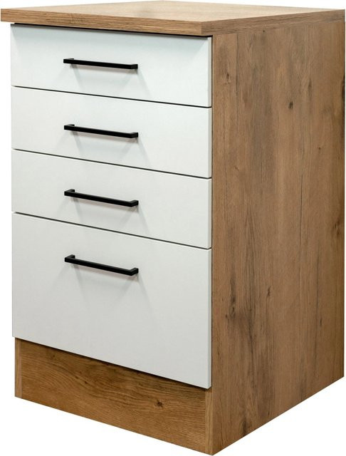 Flex-Well Küchen-Schubkasten-Unterschrank Avila in Magnolie matt, B/H/T: 50 x 85 x 60 cm - Bild 1
