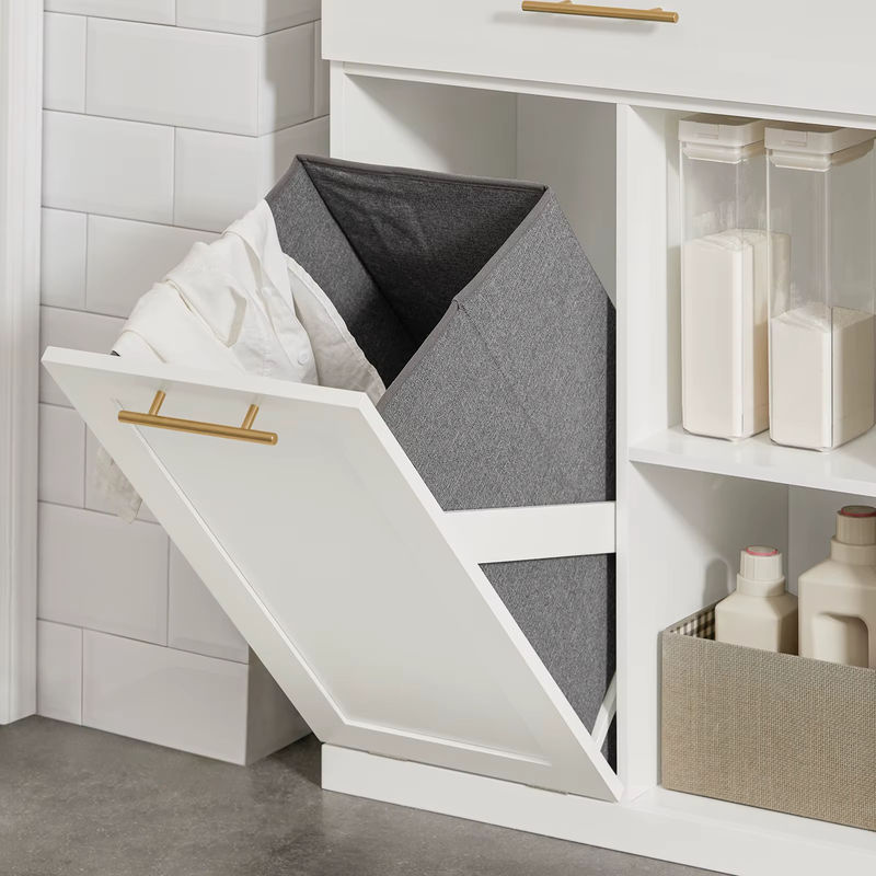 SoBuy Wäscheschrank BZR66-W in Weiß mit ausklappbaren Wäschesäcken, 2 Schubladen und 2 Fächern für dein Badezimmer, B/T/H: 66,0 x 26,5 x 95,0 cm - Bild 2