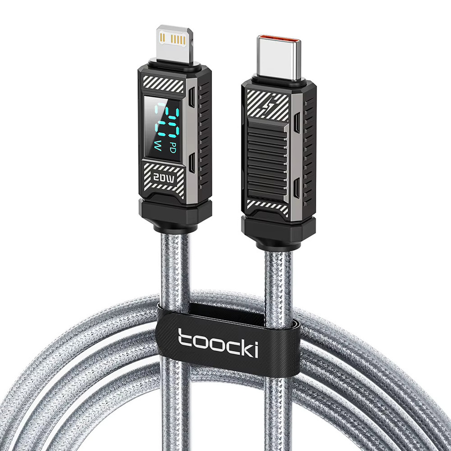 Toocki USB-C Schnellladekabel mit Digitalanzeige 20 W für iPhone, iPad und AirPods in Schwarz - Bild 6