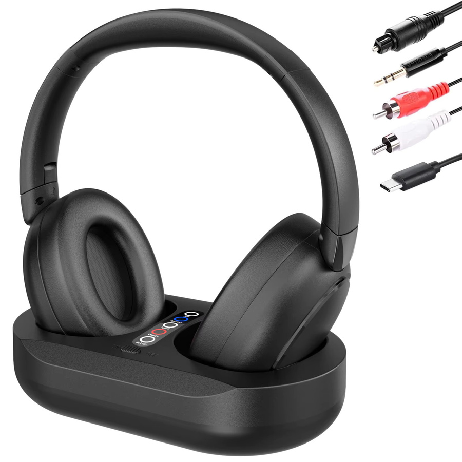Eppfun Kabellose Kopfhörer mit Bluetooth und 2.4G Technologie, Sender-Ladestation in Schwarz mit Optischem Anschluss, RCA und Aux-Eingang - Bild 7