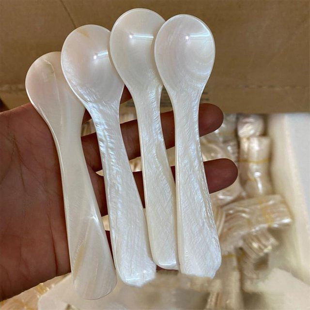 Natürlicher Muschel-Eislöffel aus weißem Perlmutt von Yiran Furniture, polierter Teelöffel für Dessert, Sahne oder Kaviar, Länge: 11 cm - Bild 1