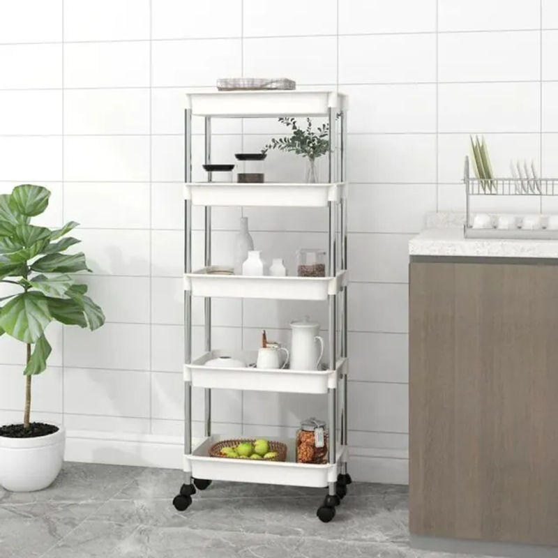 Vidaxl Küchenwagen mit 5 Etagen aus Metall und Kunststoff in Weiß, B/T/H: 42 x 29 x 128 cm - Bild 1